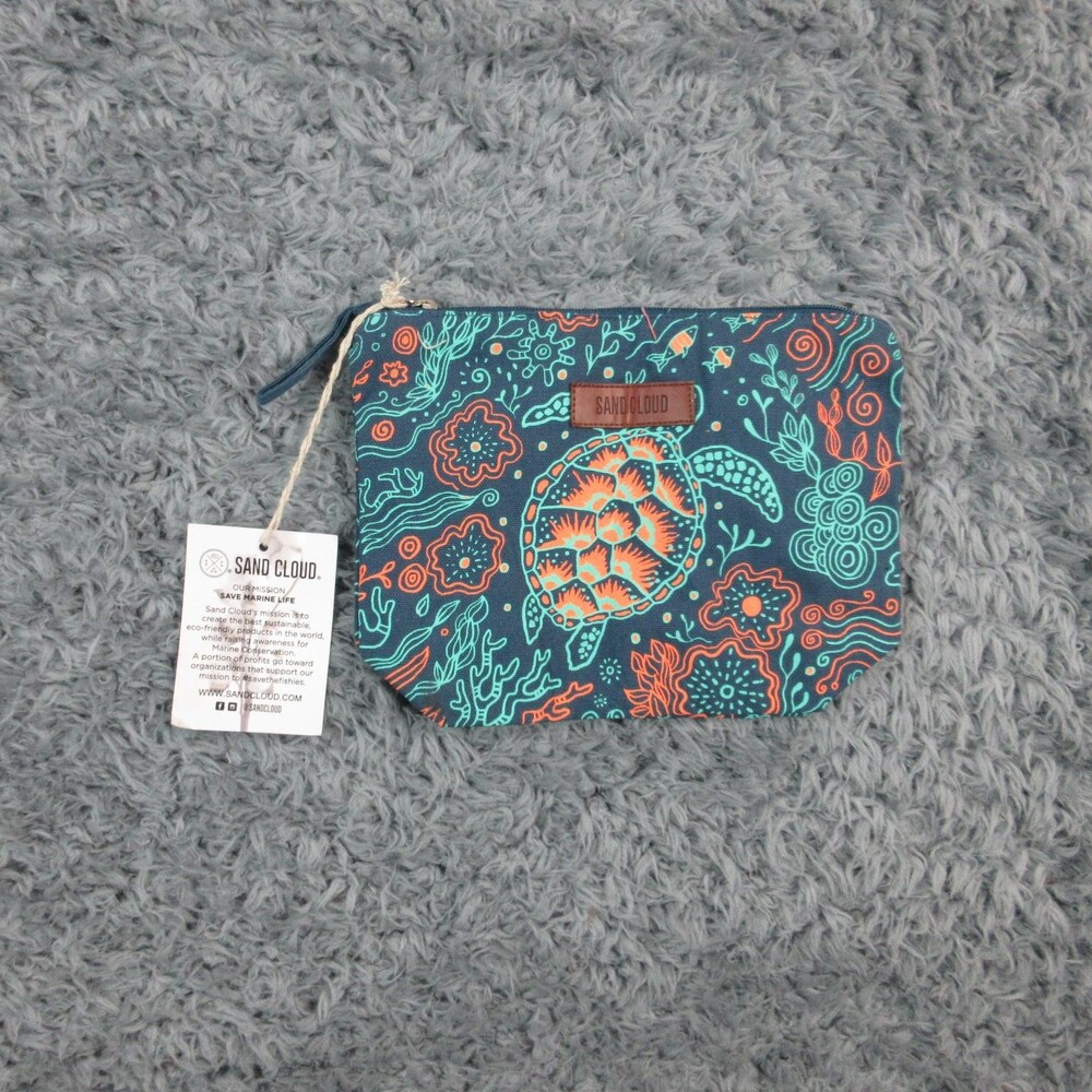 Sand Cloud Clutch Womens Small Blue Reef Turtles Print Canvas Zip Pouch NWT